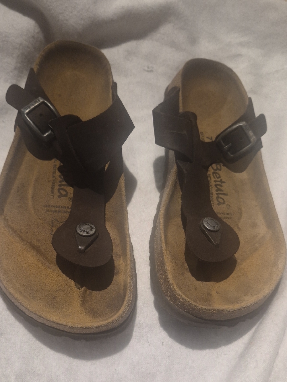 Betula Brown Suede  T-Strap Sandals